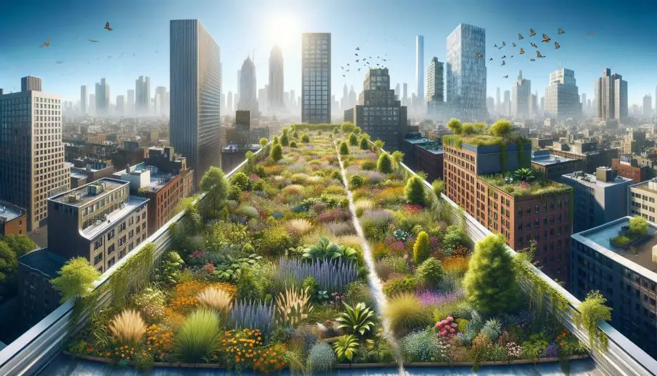 Rooftop Gardens and Sustainability-A rooftop garden with diverse plants and shrubs