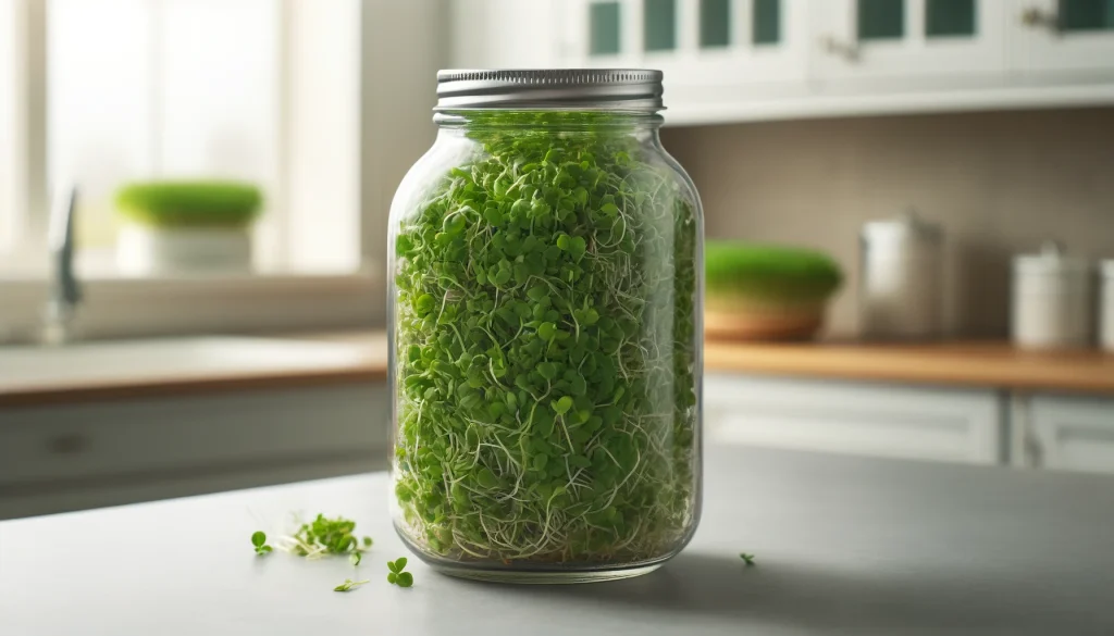 alfalfa sprouts growing in a jar