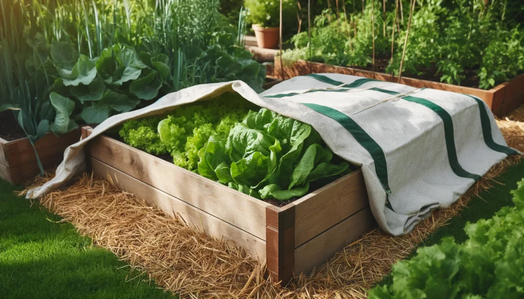 a raised garden bed with a cloth grow cover