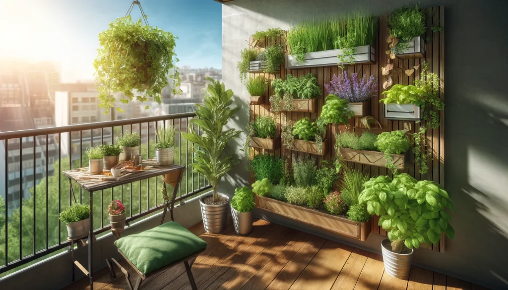  vertical herb garden on a sunny balcony